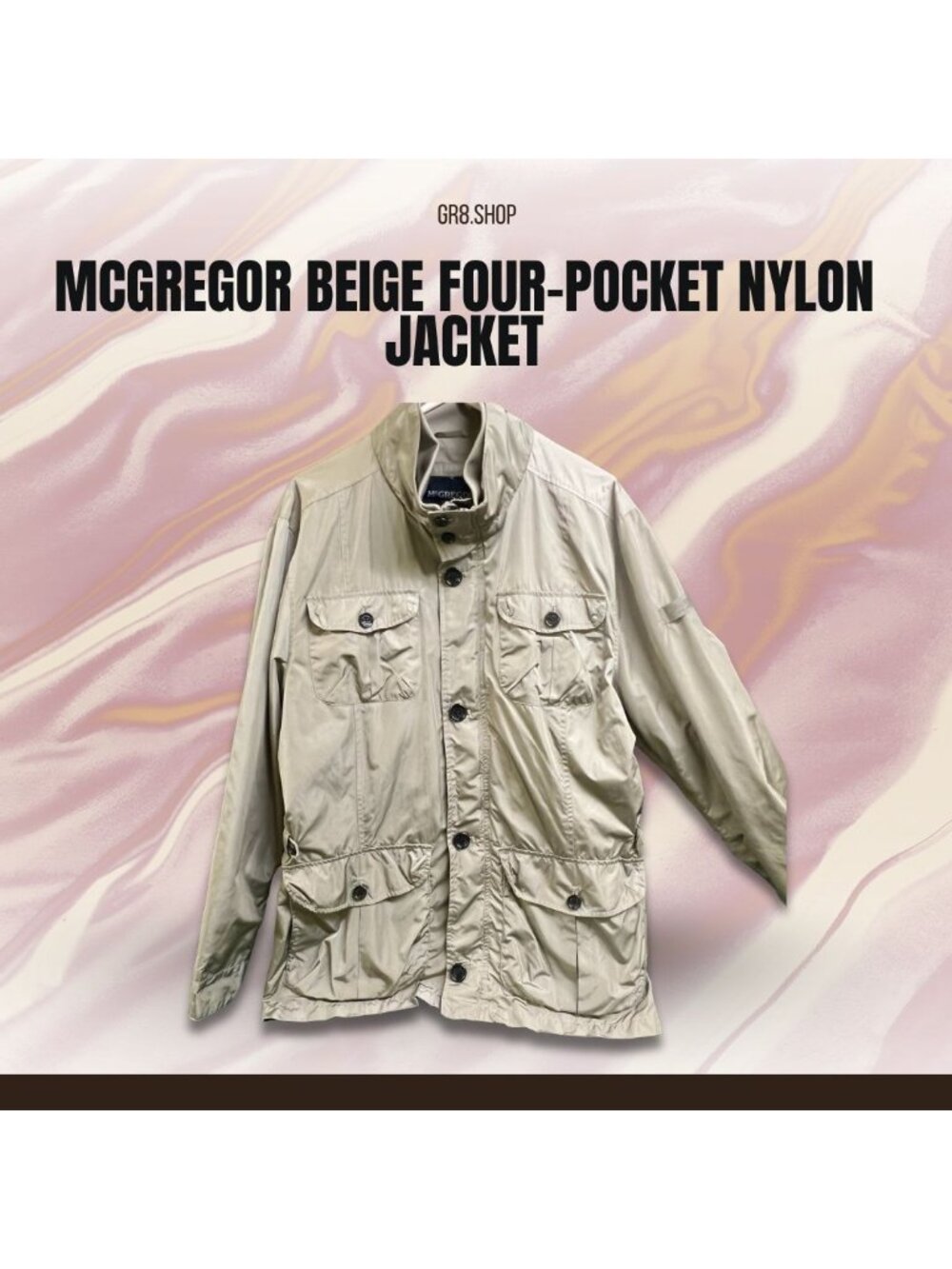 McGregor Beige Four-Pocket Nylon Jacket With Button Closures & Adjustable Waist